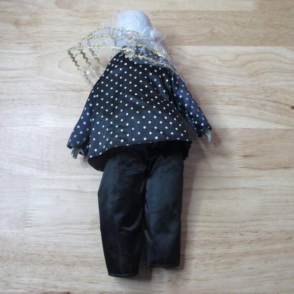 Porcelain 13" Clown Doll in Blue & White Polka Dots - Vintage 1990s - Picture 7 of 7